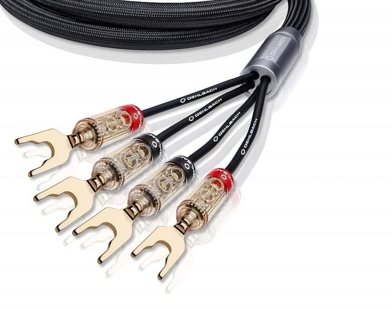 Oehlbach XXL Fusion Four 400 High-End Bi-Wiring Speaker Cable Set with Cable Lug Connector, Made in Germany, 2 x 4 m, Black