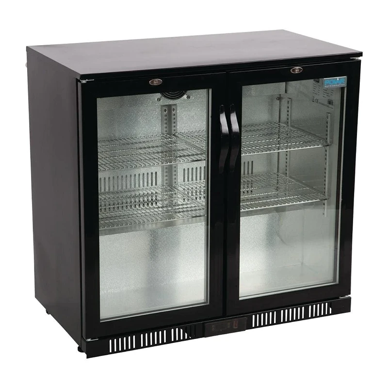 Polar Refrigeration G-Series 230 W Back Bar Cooler with Hinged Doors 198 Litre, Black, Size: 850(H)x900(W)x520(D)mm, 2°C to 8°C, Energy Rating D, 4x Adjustable Shelves, GL012