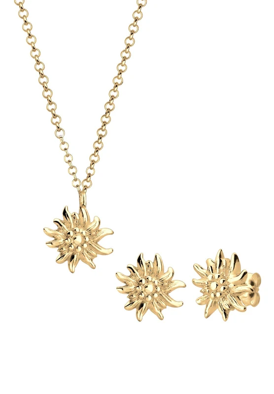 Elli Jewellery Set Ladies Edelweiss Traditional in 925 Sterling Silver Gold Plated - Image 1