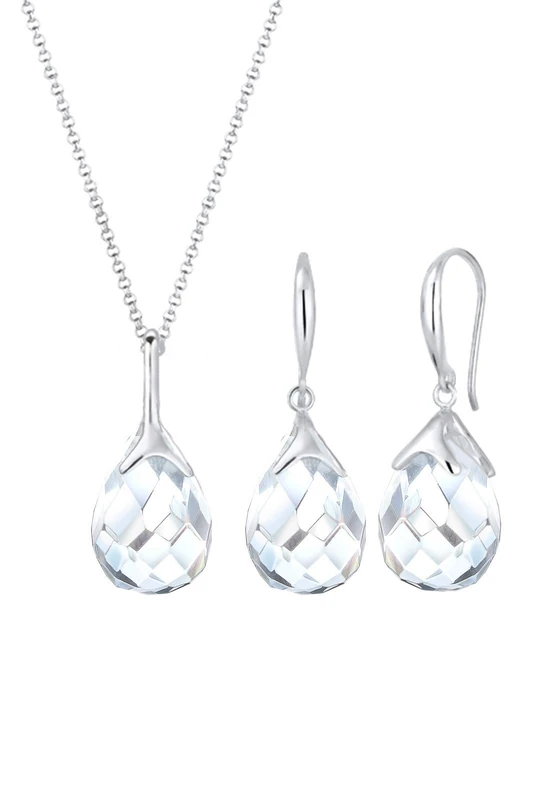 Elli Women's 925 Sterling Silver Drop Classic Rock Crystal Jewellery Set - 60cm length