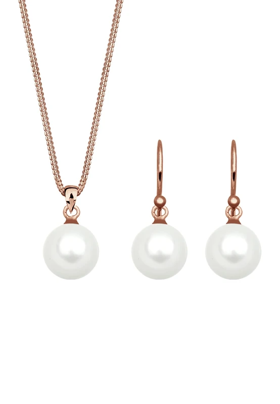 Elli Women 925 Sterling Silver Freshwater Pearls Rose gold Plated Jewelry Set 0902531417_45 - 45cm length