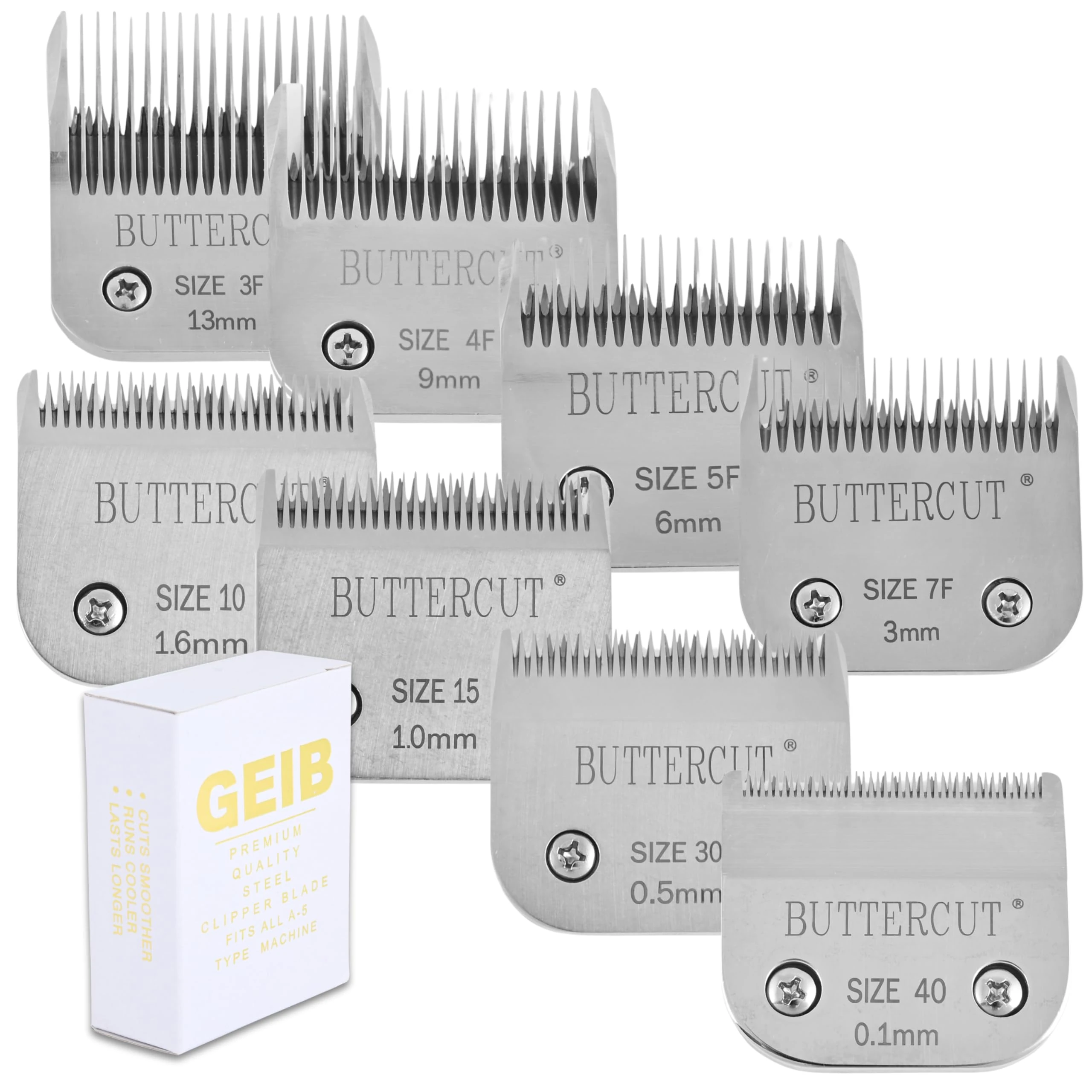 Geib Buttercut Grooming Blades Stainless Steel 8 Pack Professional Clipper Kit