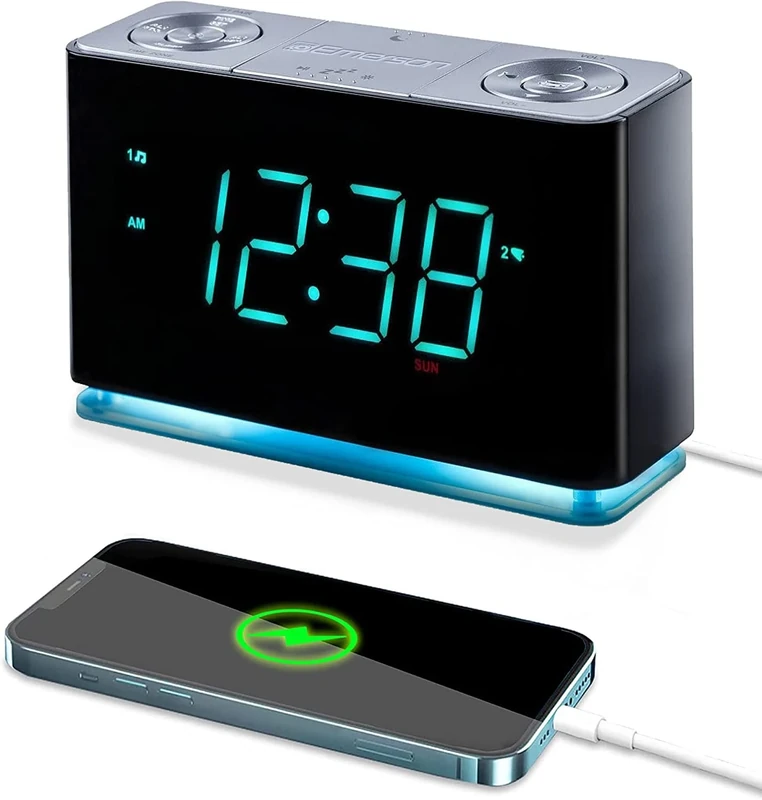 Emerson SmartSet Alarm Clock Radio with Bluetooth Speaker, Charging Station/Phone Chargers with USB port for iPhone/iPad/iPod/Android and Tablets, ER100301
