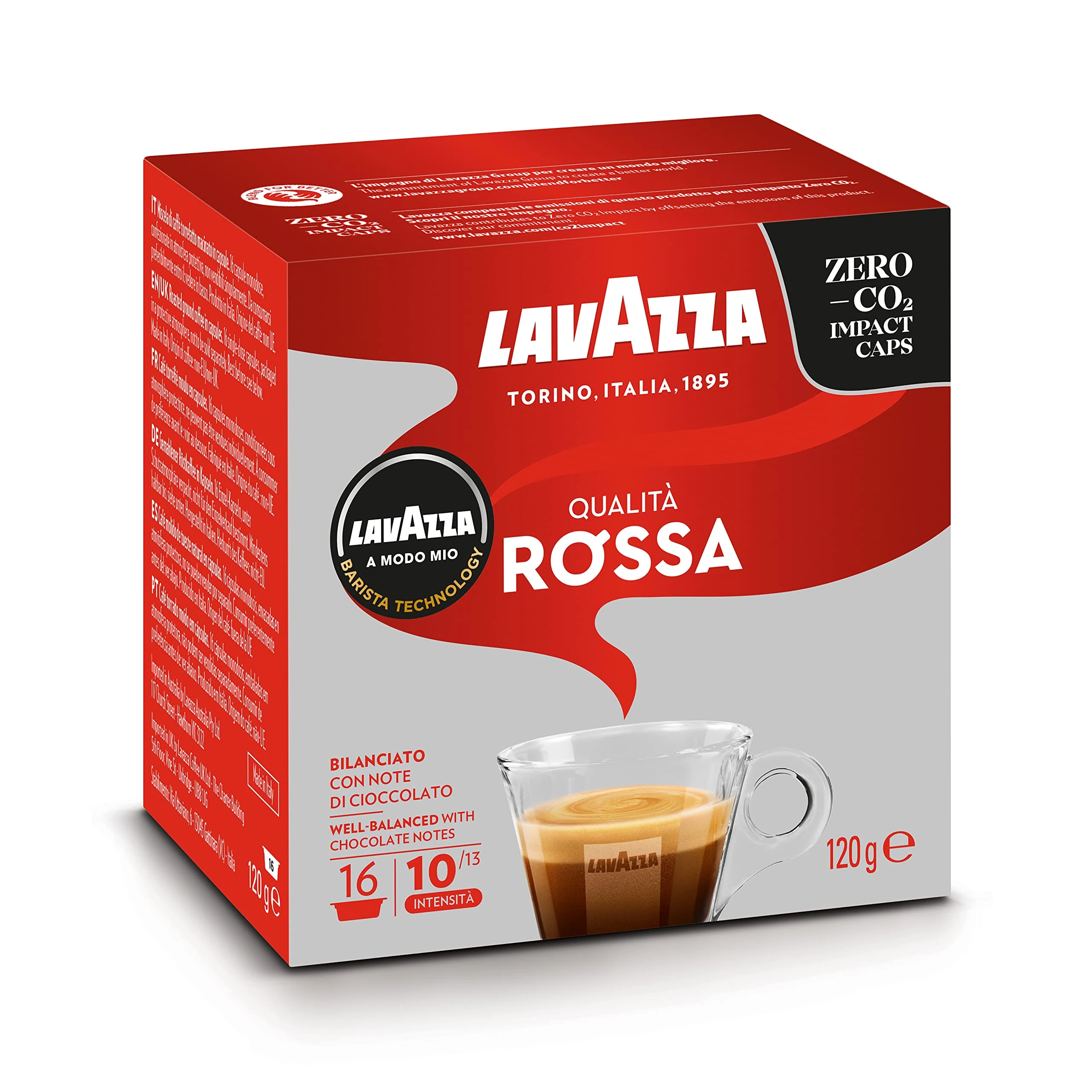 Lavazza, A Modo Mio Qualità Rossa, 256 Coffee Capsules, with Chocolate and Dried Fruit Notes, Arabica and Robusta, Intensity 10/13, Medium Roasting, 16 Packs of 16 Coffee Pods