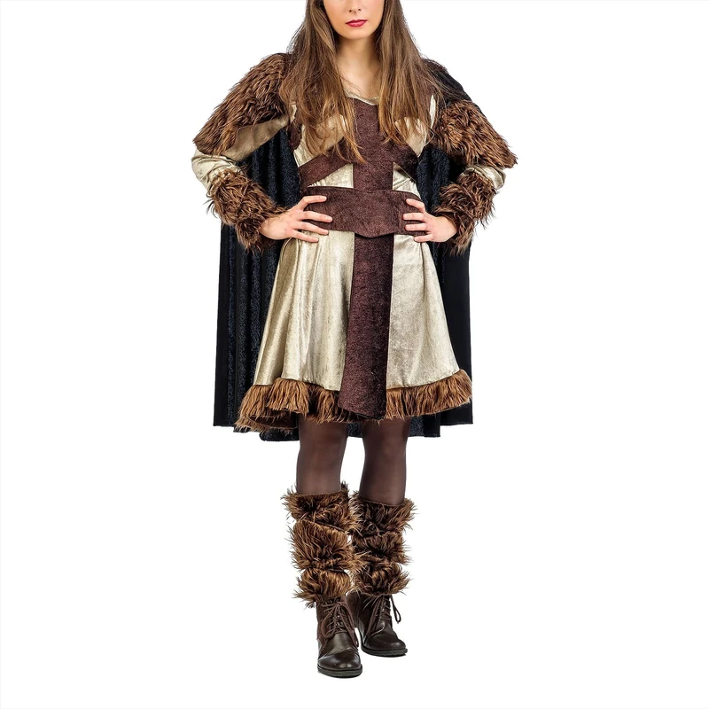 Elbenwald Viking Women Costume Bera with Fur Trim 3-TLG. Dress with Cape Cap-S MA405, boy, Girls, Brown - Image 1
