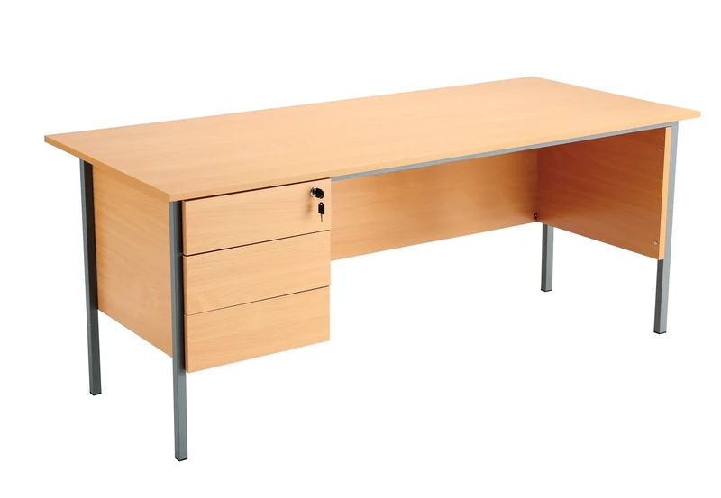 Office Hippo Eco 18 Desk with Three Drawer Pedestal, Beech, 150 cm x 75 cm - Image 1