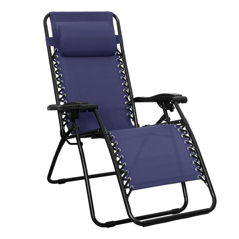 Amazon Basics Outdoor Zero Gravity Mesh Lounge Chair with Pillow, Folding Reclining and Textilene Adjustable, 66cm, Navy Blue