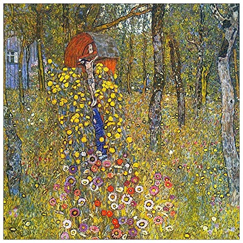ArtPlaza Klimt Gustav-Farmers garden with crucifix Decorative Panel, Wood, Multi-Colour, 50 x 1.8 x 50 cm