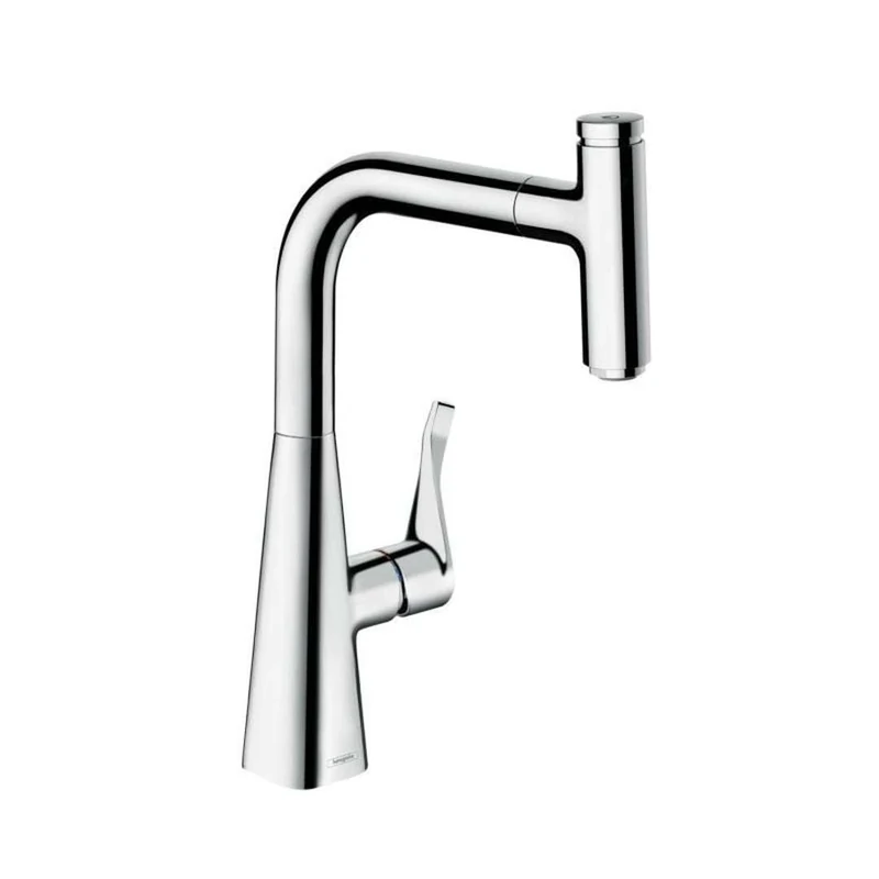 hansgrohe Metris Select M71 - kitchen tap with pull-out spray, 1 spray, kitchen sink tap with spout height 240 mm, kitchen mixer tap with swivel spout, chrome, 14857000