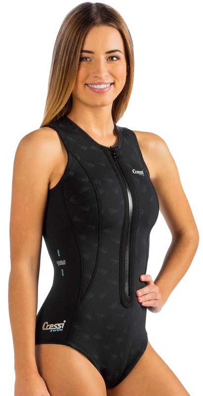 Cressi Women's Termico Swimsuit, Black/Logo Aquamarine, X Large