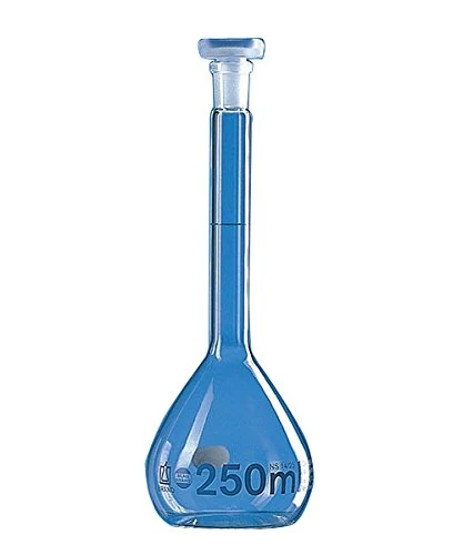 Volumetric flask BLAUBRAND® class A, DE-M marking, 1000 ml, Boro 3.3, NS 24/29, PP-stopper, grad. in blue, DIN EN ISO 1042