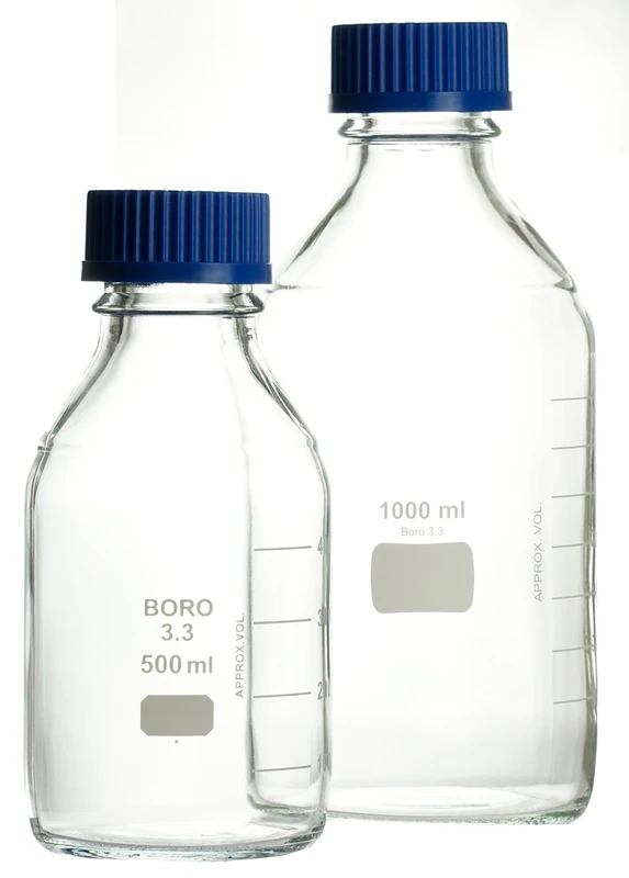 Laboratory bottles 1000ml GL45 ECONOMY, graduated, with screw cap and pouring ring made of PP, made of borosilicate glass 3.3, complete packaging unit - Image 1