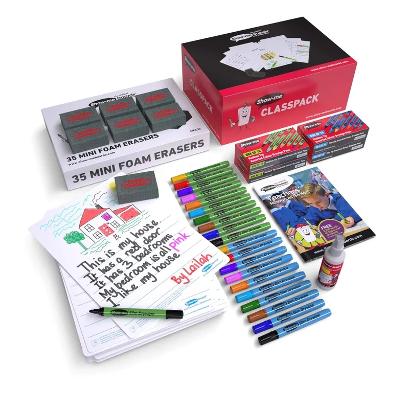 Show-me Classpack of 35 x Picture Story whiteboards, whiteboard markers and erasers plus 2 free cleaners