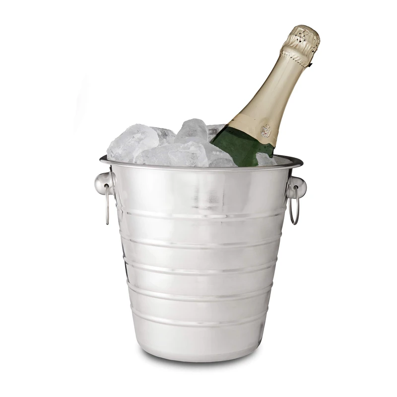 Relaxdays Stainless Steel Cooler with Handles, Ice Bucket for Wine and Champagne Bottles, Party, Wedding, D: 21.5 cm, Silver, 21.5 x 21.5 x 20.5 cm