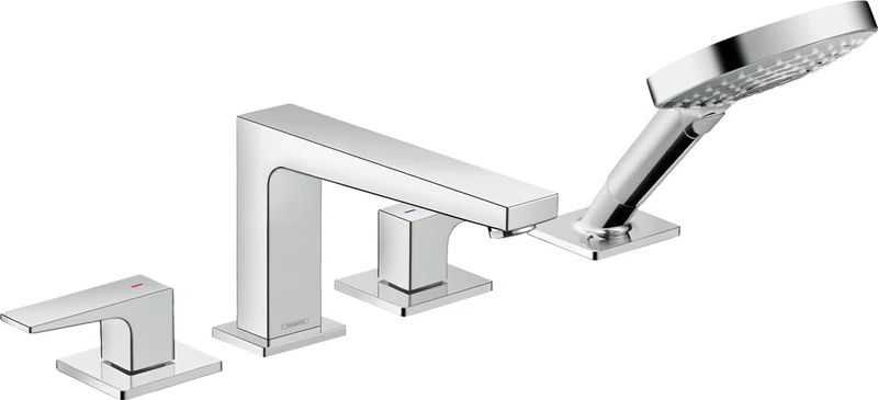 hansgrohe Metropol 4-hole rim-mounted bath mixer with lever handle for Secuflex, chrome, 32552000 - Image 1