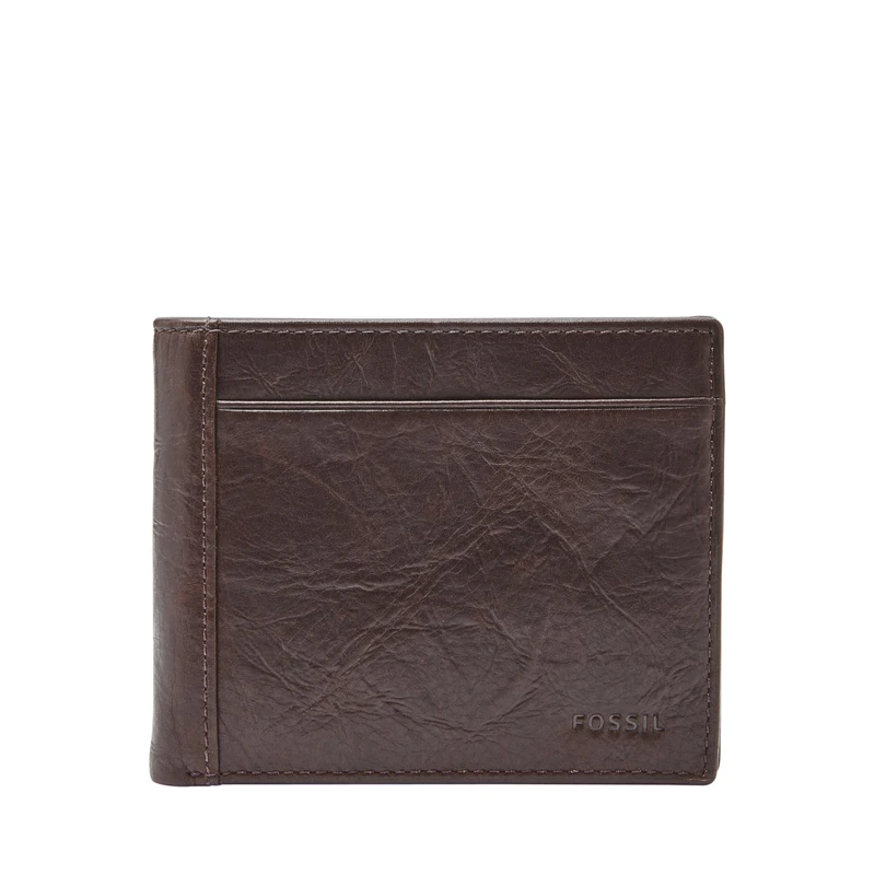Fossil Men's Neel Leather Large Coin Pocket Bifold Wallet - brown - One size