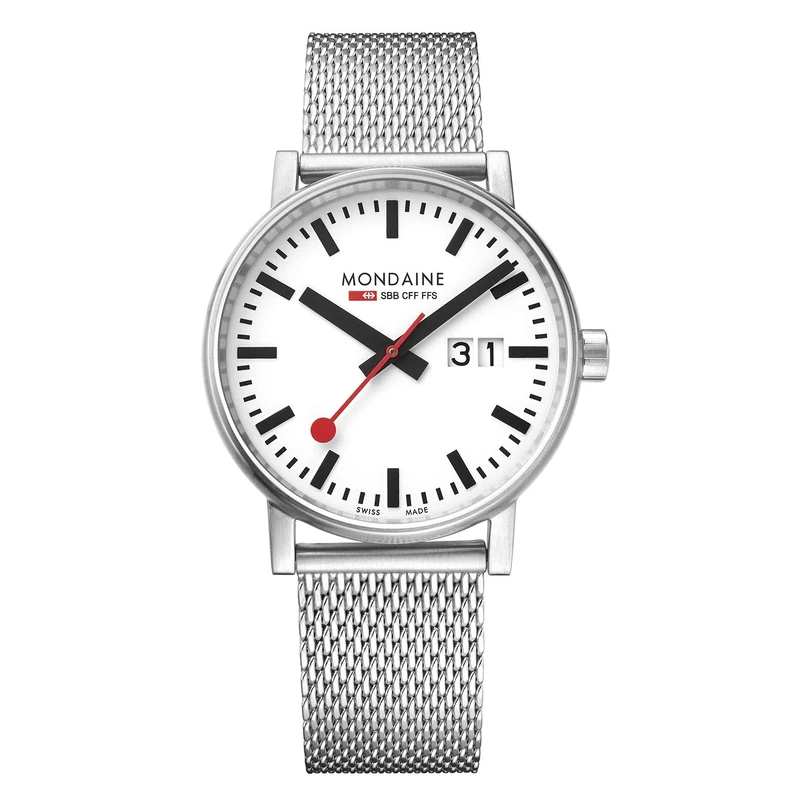 Mondaine - Evo2 MSE.40210.SM - Mens Watch 40mm - Official Swiss Railways Wrist Watch Date Function Silver Steel Strap - 30m Water Resistant - Sapphire Crystal - Watches for Men