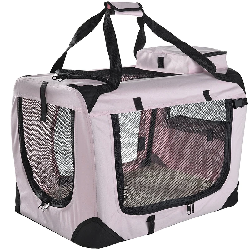 MOOL Lightweight Fabric Pet Carrier for Cats, Dogs and More with Fleece Mat and Food Bag, Pink