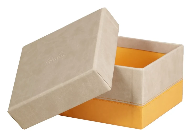 RHODIA 318885C - Set of 5 Beige Nesting Boxes - Orange Saddle Stitching - Faux Leather Exterior - Rhodiarama Home Office Collection - Office Organization & Designer Storage