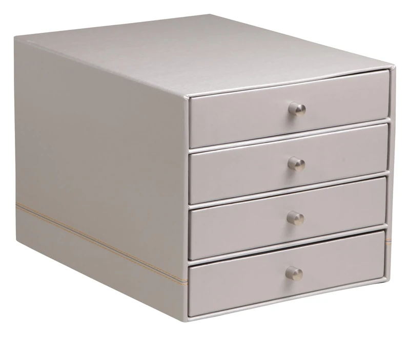 RHODIA 318861C - Silver 4-Drawer File Organizer - 24.8 x 32.7 x 22.8 cm - Orange Saddle Stitching - Faux Leather Exterior - Rhodiarama Home Office Collection - Office Organization & Designer Storage