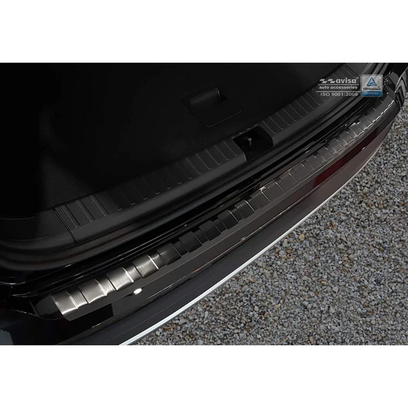 Avisa Black Stainless Steel Rear bumper protector compatible with Seat Ateca 2016-2020 & FL 2020- 'Ribs'