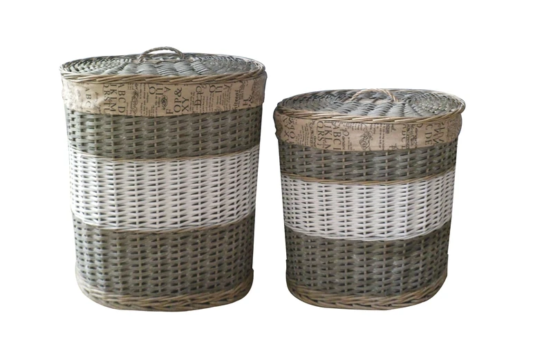 VERDELOOK King Home P1129625 Oval Wicker Laundry Basket Set 1/2