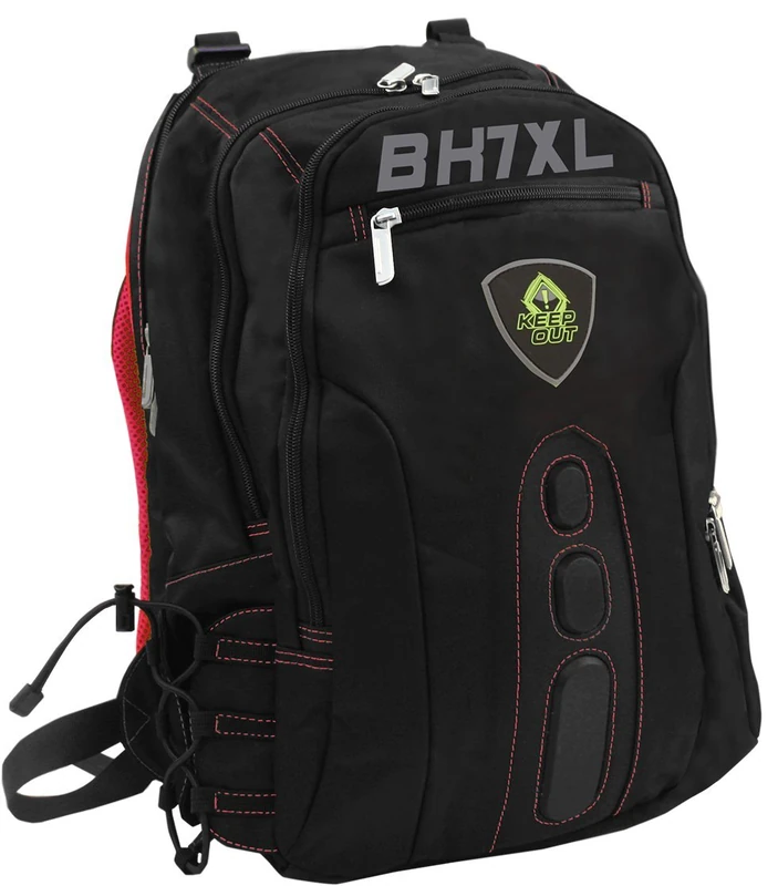 KeepOut bk7rxl Faux Leather, Nylon Black, Red Backpack – Backpacks (Faux Leather, Nylon, Black, Red, monotonous, Unisex, 43.2 cm (17), Front Pocket, side pocket)