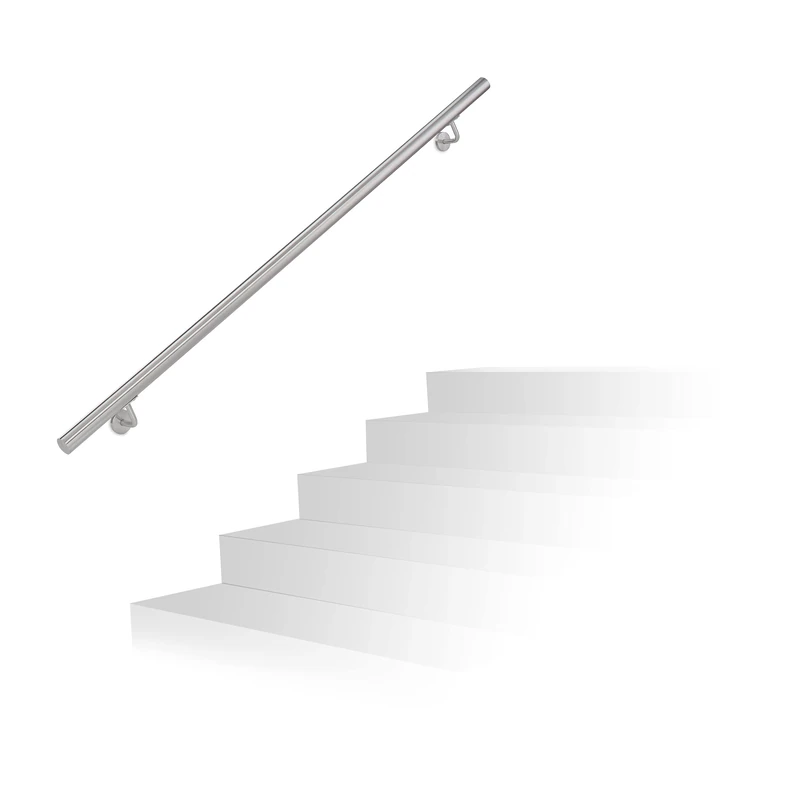 Relaxdays Handrail, Brushed Stainless Steel, Between 150 cm, Banister with Wall Holders and Metal Screws, Grey
