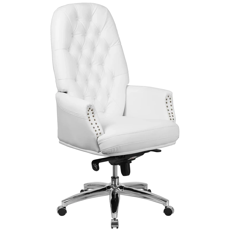 Flash Furniture High Back Traditional Tufted Leather Multifunction Executive Swivel Chair with Arms, Leather, White, 86.36 x 71.12 x 39.369999999999997 cm