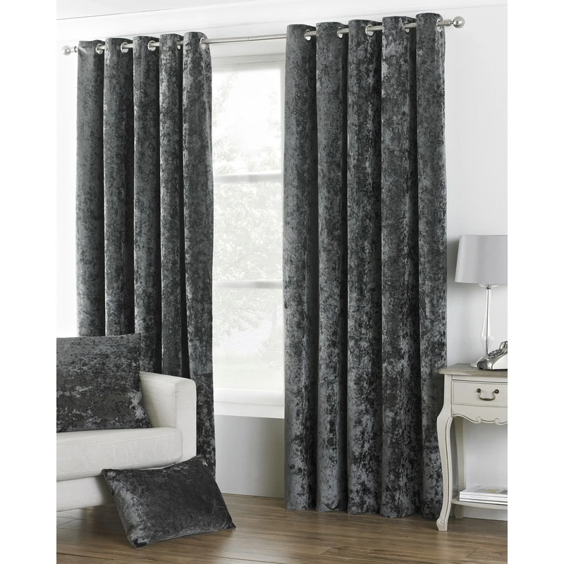 Riva Paoletti Verona Ringtop Eyelet Curtains (Pair) - Pewter Grey - Velvet Feel - Crushed Velvet Look 100% Polyester - 229cm width x 183cm drop (90" x 72" inches) - Designed in the UK