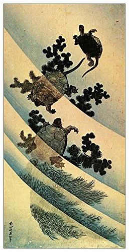 ArtPlaza Hokusai Katsushika-Turtles Decorative Panel, Wood, Multi-Colour, 50 x 1.8 x 100 cm