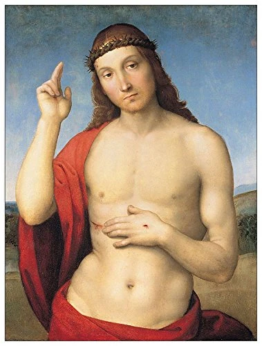 ArtPlaza Sanzio Raffaello-cristo benedicente Decorative Panel, Wood, Multi-Colour, 60 x 1.8 x 80 cm