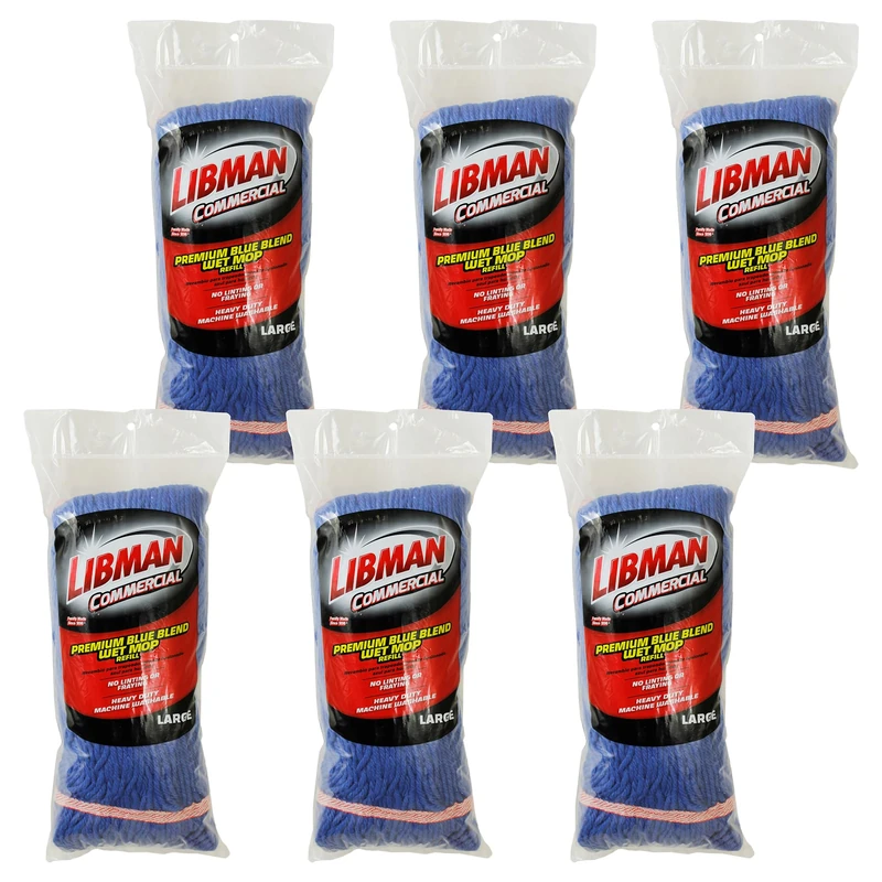 Libman Commercial 968 Medium Blended Looped-End Wet Mop Head, Blend of Cotton & Polyester, 20 oz, Blue (Pack of 6)