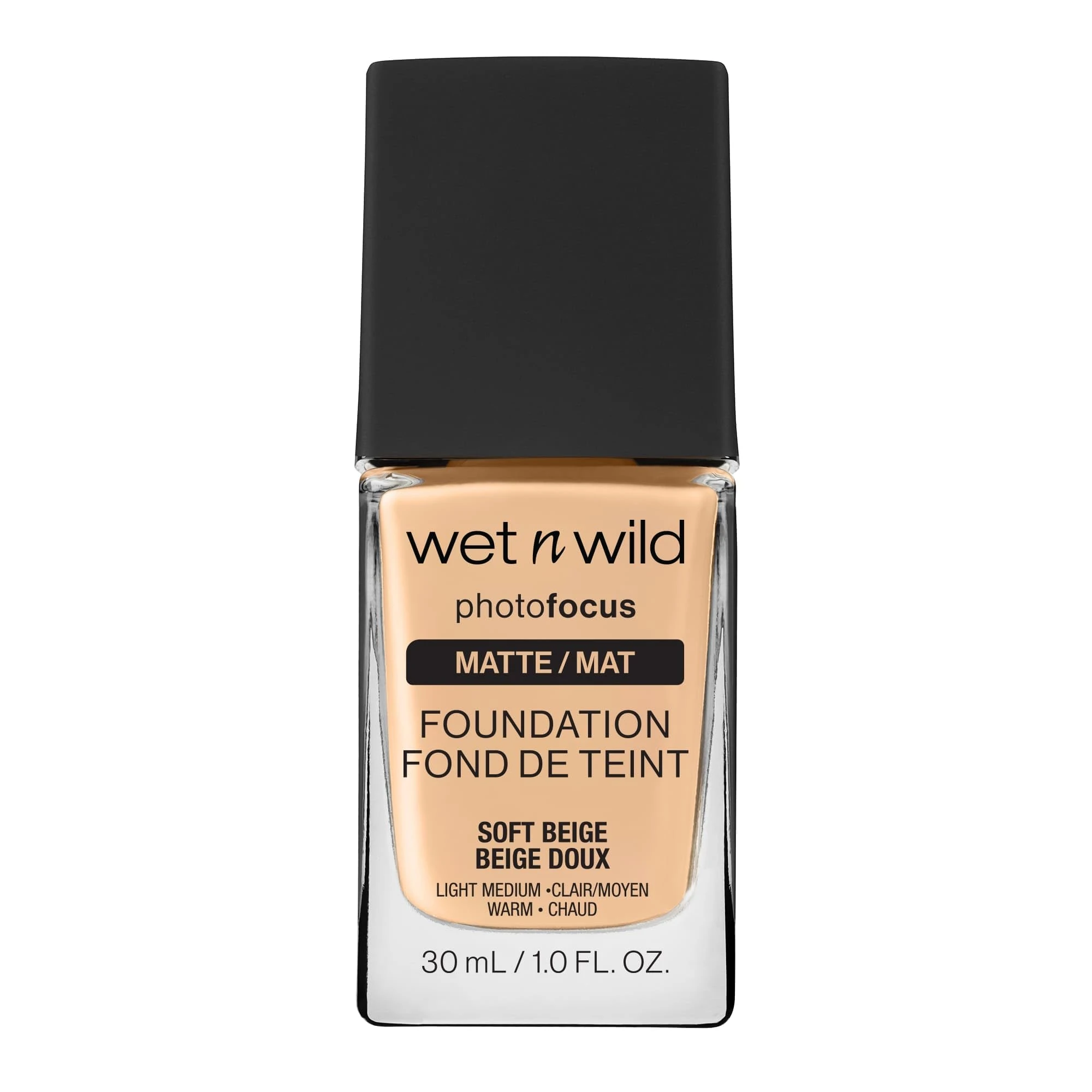 Wet n Wild, Photo Focus Foundation Matte, High-coverage Foundation with Light-adjusting Complex for a White Cast-free Effect and a Camera-ready Makeup, Matte Finish, Vegan, Soft Beige