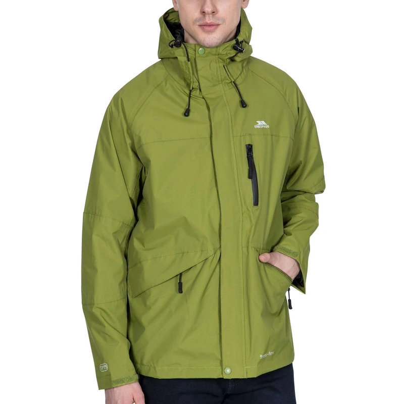 Trespass Mens Jacket Corvo - Waterproof, Windproof, Hooded, Taped Seams, Flat Cuffs, Inner Pockets, Mesh Lining, 3 Pockets, Drawcord Hem, Adjustable Hood