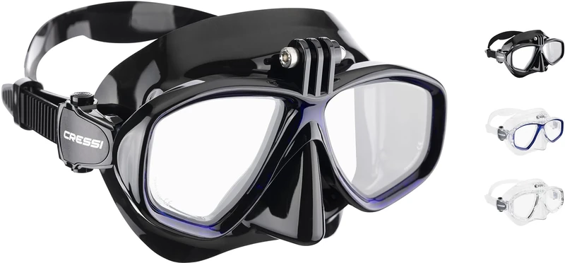 CRESSI Action Cam Mask Black/Blue - Unisex Reduced Volume Dive Mask with Action Cam Mount, Black/Blue, One Size