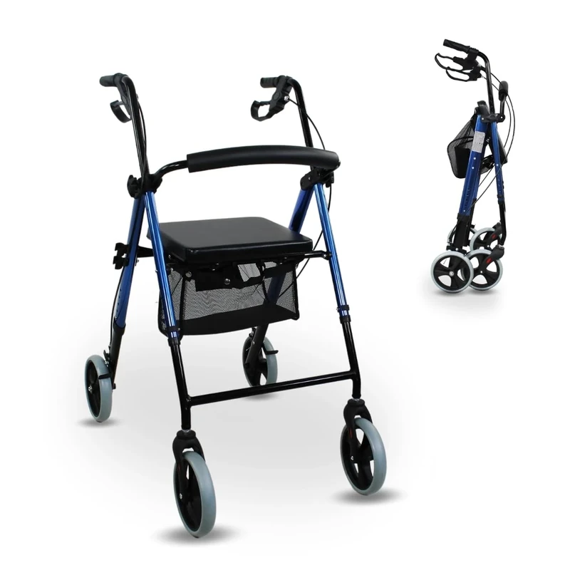 Mobiclinic, Hércules, Rollator Walker for Elderly, 4 Wheeled Rollator with Brakes, Walking Aid, Walking Frame for Handicapped, Underseat Bag, Ergonomic Brakes and Padded Back, Modern Design