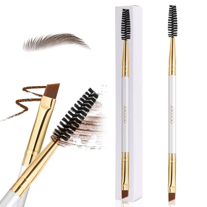 Docolor Eyebrow Brush Duo Eyebrow Spoolie 1Pc Professional Angled Eye Brow Brush Perfect for Lining and Shaping Brows, Spoolie for Brows or Lashes White