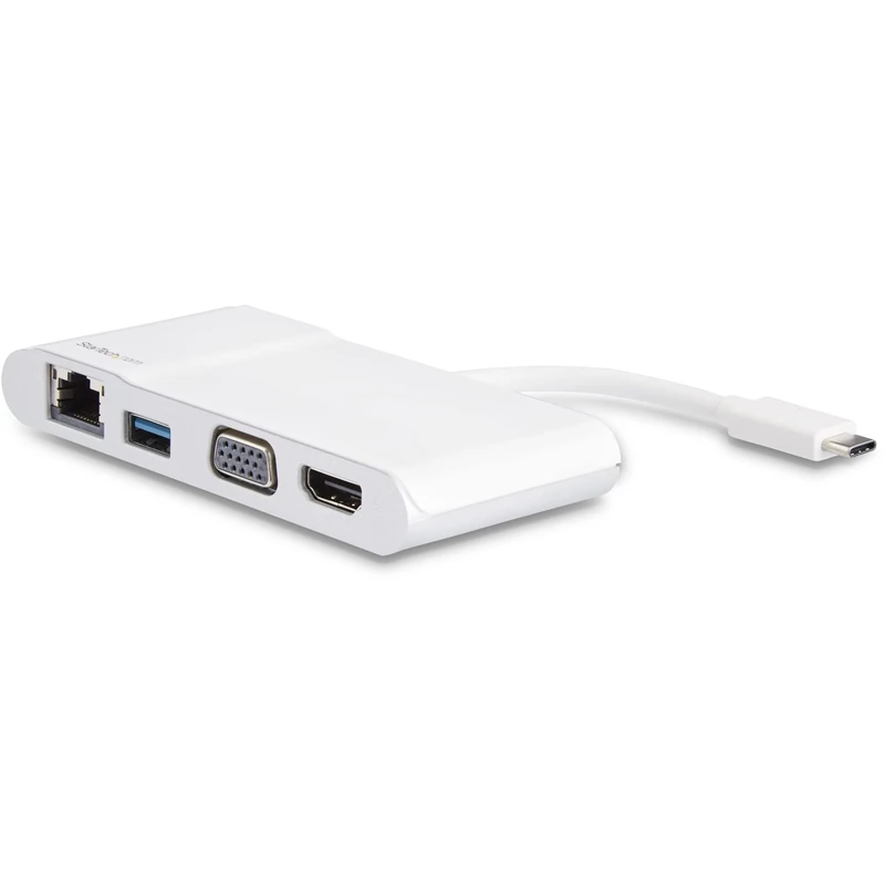 StarTech.com USB-C Multiport Adapter for Laptops - 4K HDMI or VGA - GbE - USB 3.0 - White and Silver - Image 1