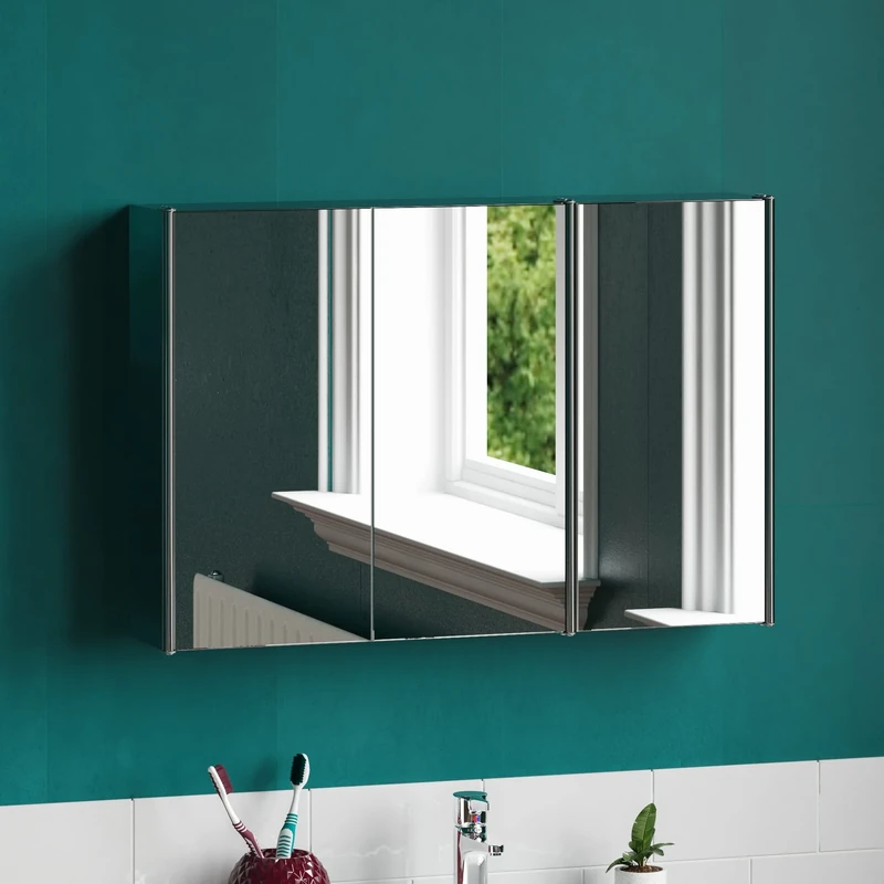Bath Vida Tiano Triple-Mirror Bathroom Cabinet Wall-Mounted Stainless Steel Modern Storage Cupboard (No Assembly Required)