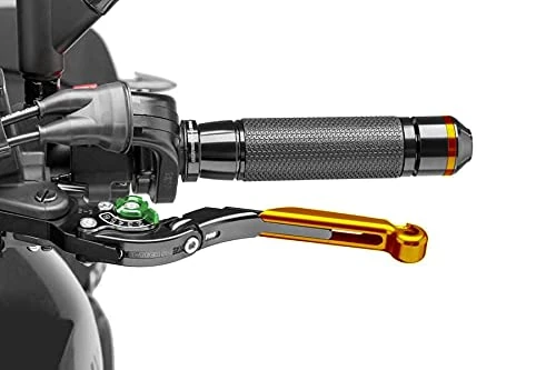 Puig 29ONV 2.0 Extendable Folding Clutch Lever with Gold and Green Selector, Black