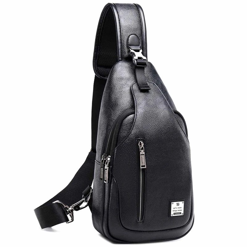 tuowan Men's Casual PU Leather Sling Bag for Business Travel Sports - Image 1