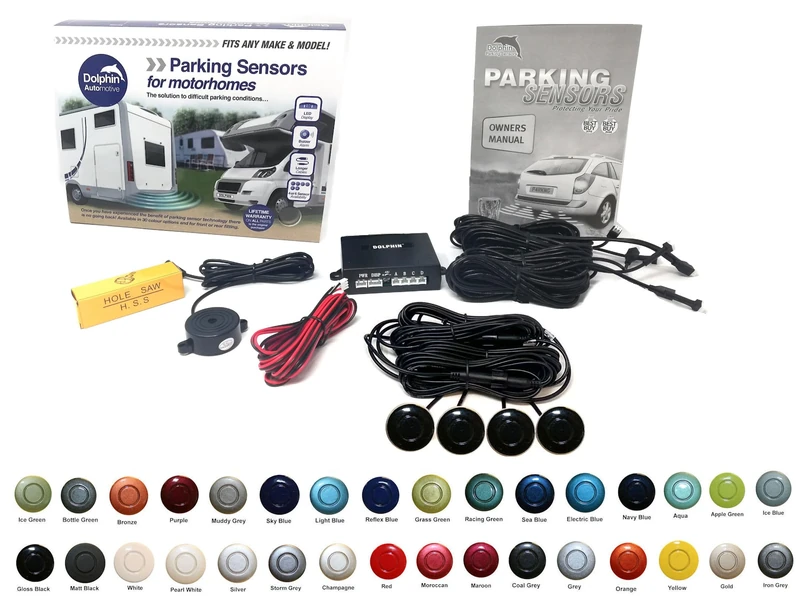 Dolphin Automotive MPS400 Motorhome Camper Van RV Reverse Parking Sensors WIth Audio Buzzer Black, Silver,White, Grey (Gloss Black)