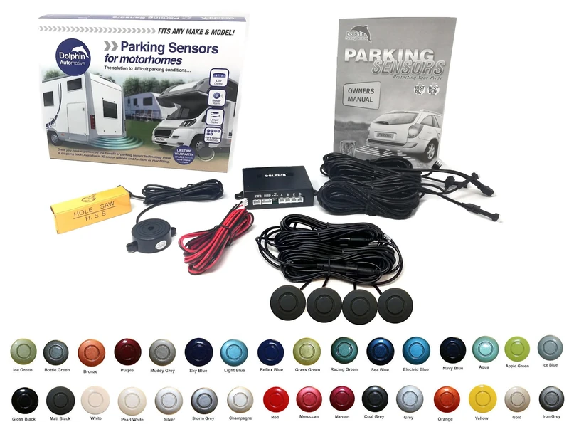 Dolphin Automotive MPS400 Motorhome Camper Van RV Reverse Parking Sensors WIth Audio Buzzer Black, Silver,White, Grey (Matt Black)