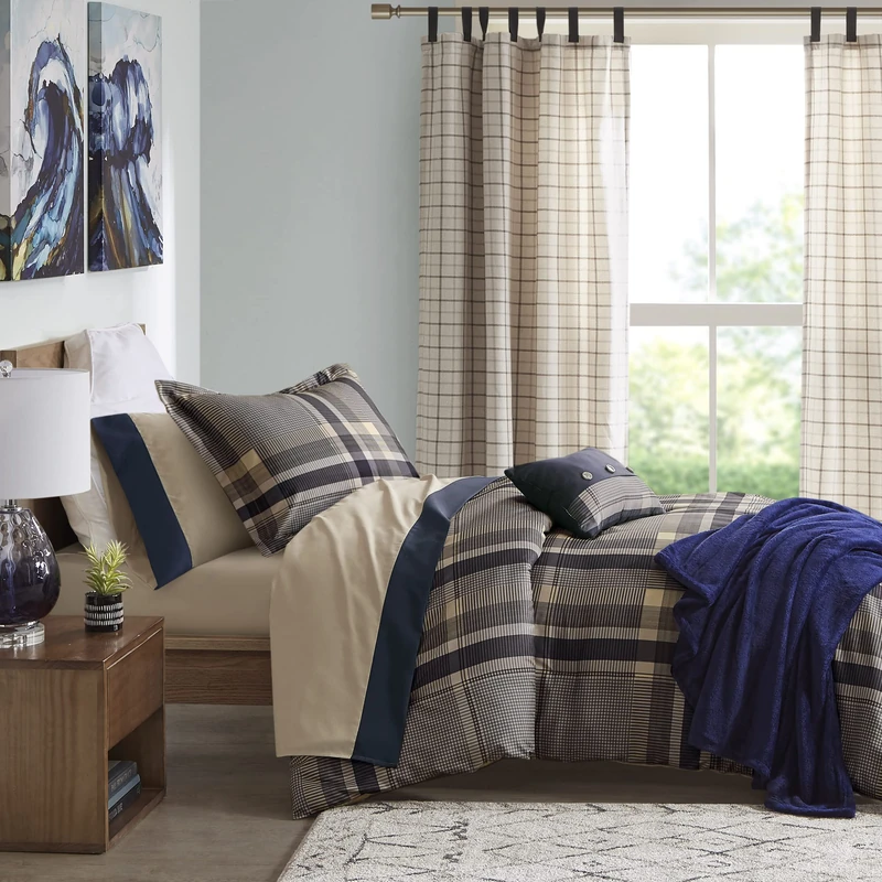Intelligent Design comforters, Polyester, Navy/Tan, Twin XL - Image 1