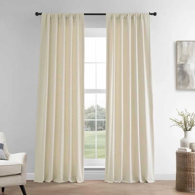 HPD Half Price Drapes French Linen Curtains 84 Inches Long Room Darkening Curtains for Bedroom & Living Room 50 X 84, (1 Panel), Ancient Ivory, 50W x 84L