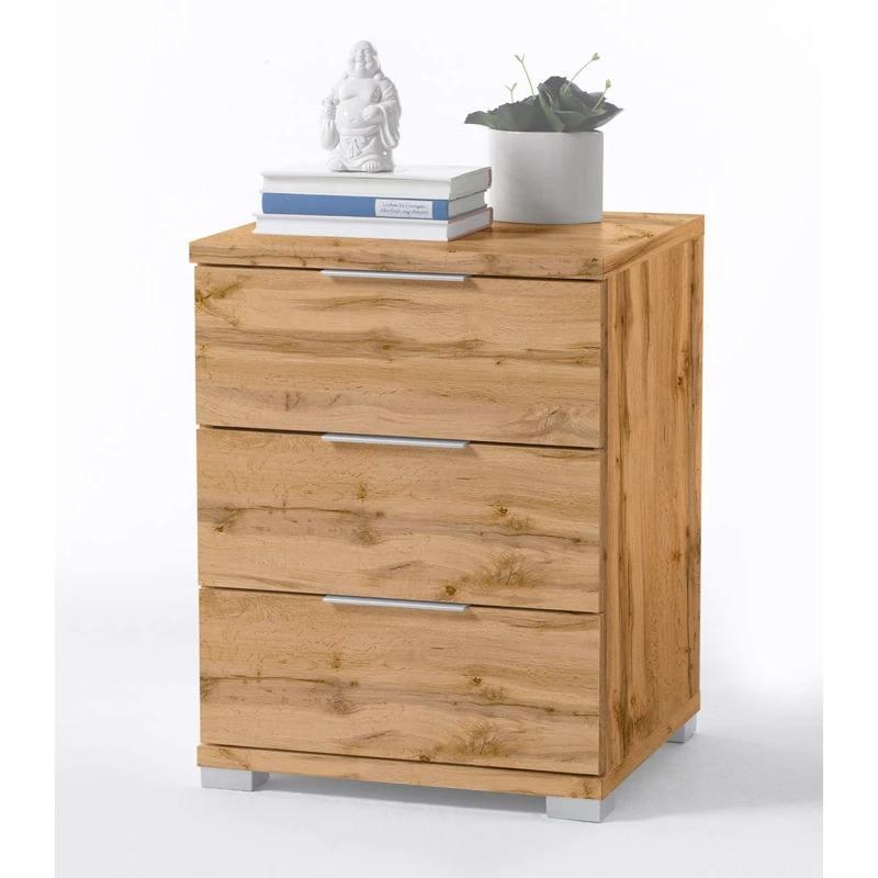 Stella Trading Universal bedside table in wild oak look, modern bedside cabinet with three drawers for your box spring bed, 46 x 61 x 42 cm (W x H x D)