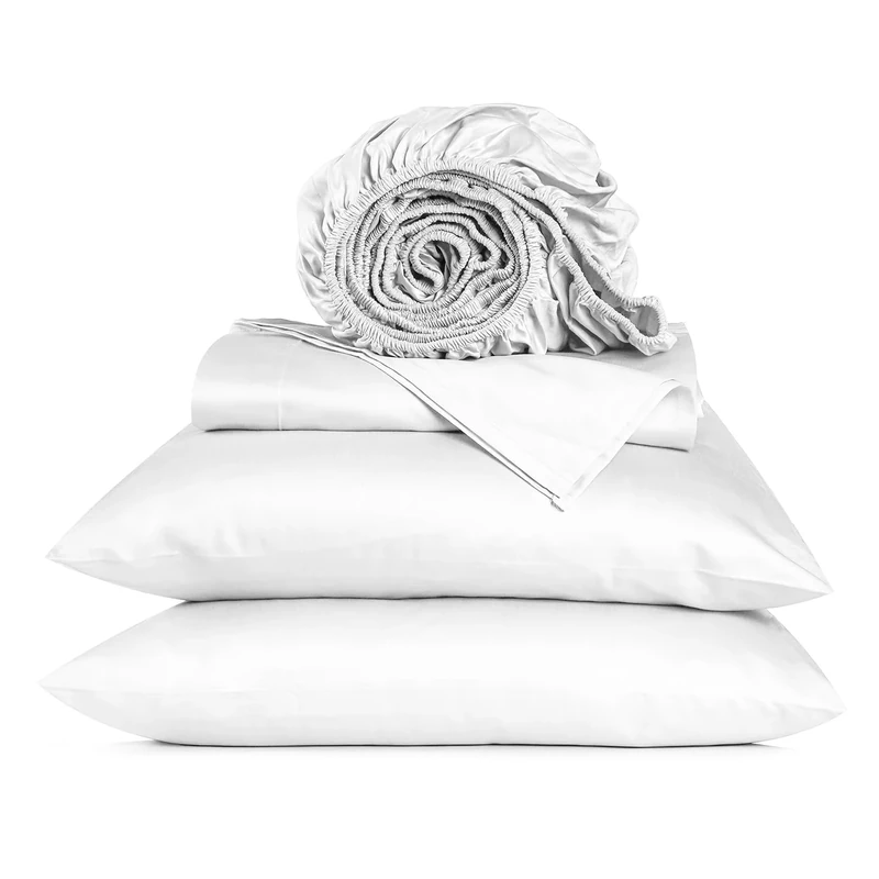 URBANHUT 100% Cotton Queen Sheets Set (4Pc), 800 Thread Count, Soft & Smooth Luxury Sateen Weave, Long Staple Cotton Sheets for Queen Size Bed, 16'' Elasticized Deep Pocket - White