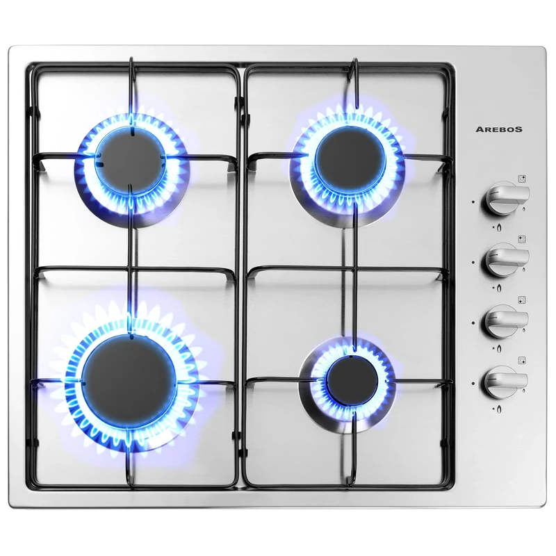 Arebos 58cm 4-Burner Stainless Steel Gas Hob - Auto Flame Guard