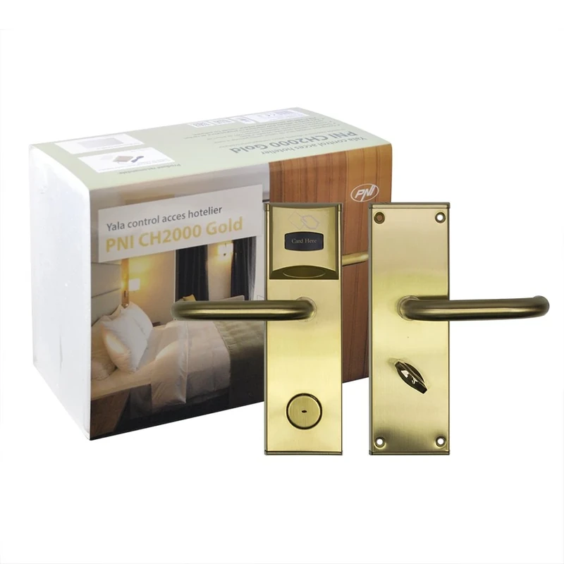 RFID Card Door Hotel Room Lock PNI CH2000L Gold Left Handed